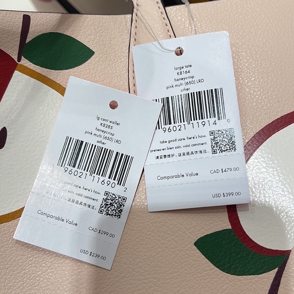 Kate Spade Honeycrisp Large Apple Tote & Honeycrisp Red Apple Continental Wallet - Picture 12 of 16